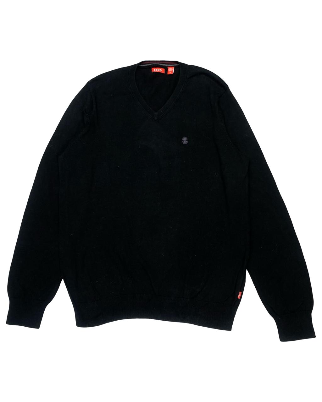 IZOD Black Cotton V-Neck Sweater | Size Medium | Chest 22”