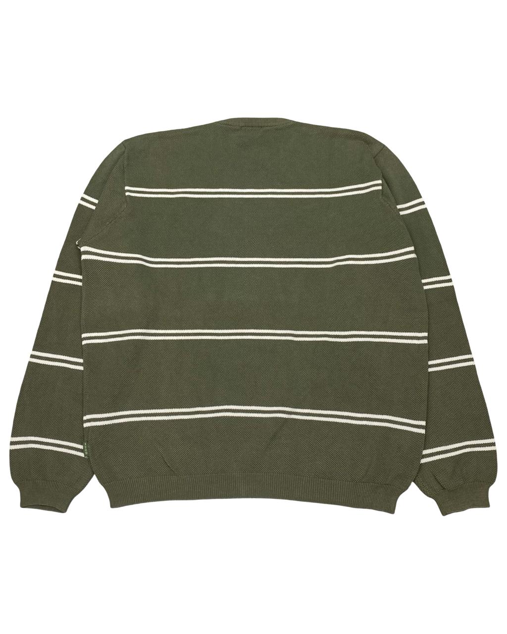 IZOD Olive Green Striped Cotton Sweater | Size Large | Chest 24”