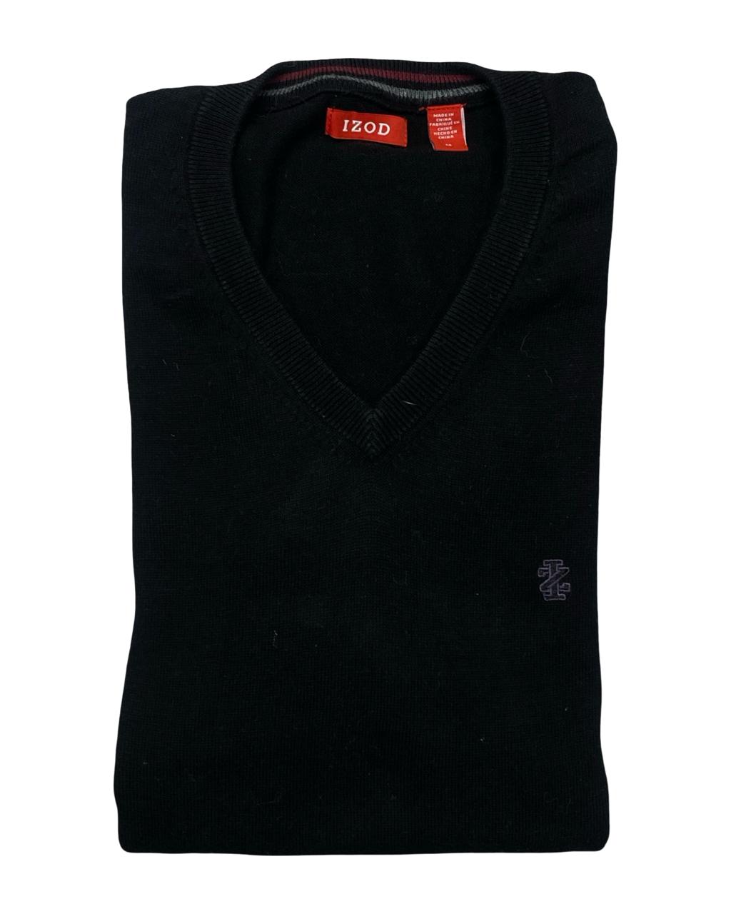 IZOD Black Cotton V-Neck Sweater | Size Medium | Chest 22”