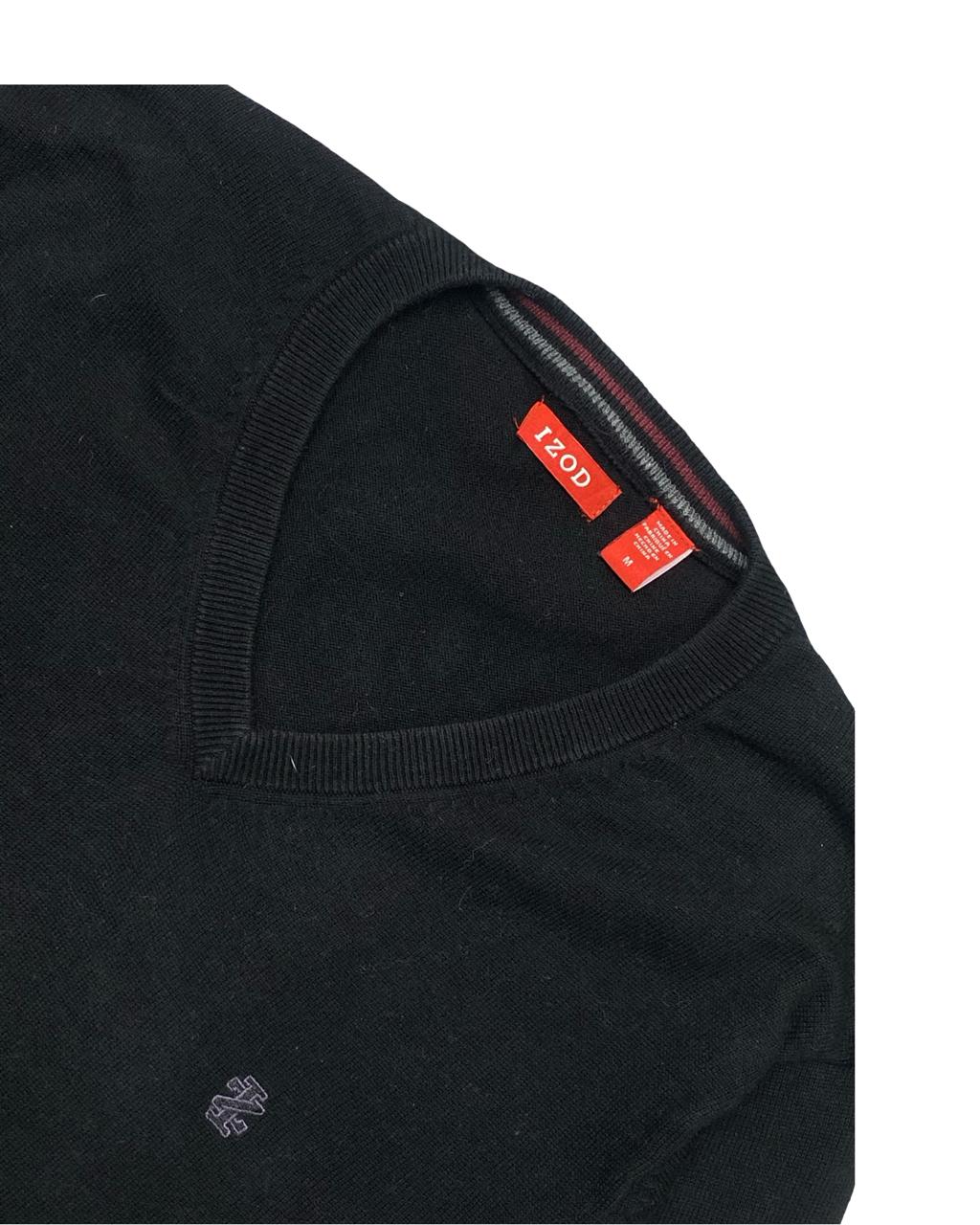 IZOD Black Cotton V-Neck Sweater | Size Medium | Chest 22”