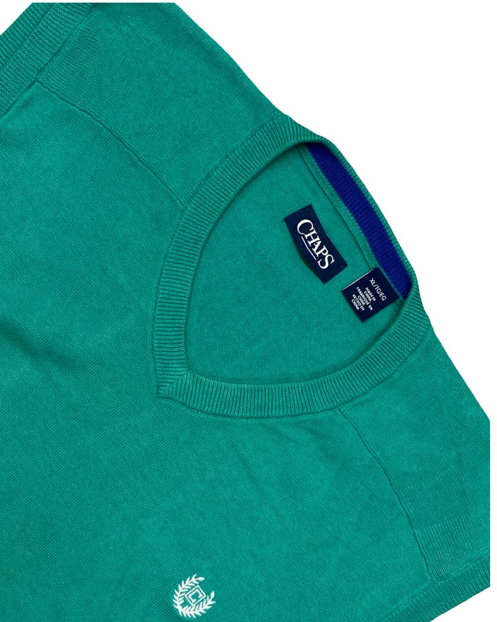 Chaps Green Cotton V-Neck Sweater Vest | Size Large | Chest 23”