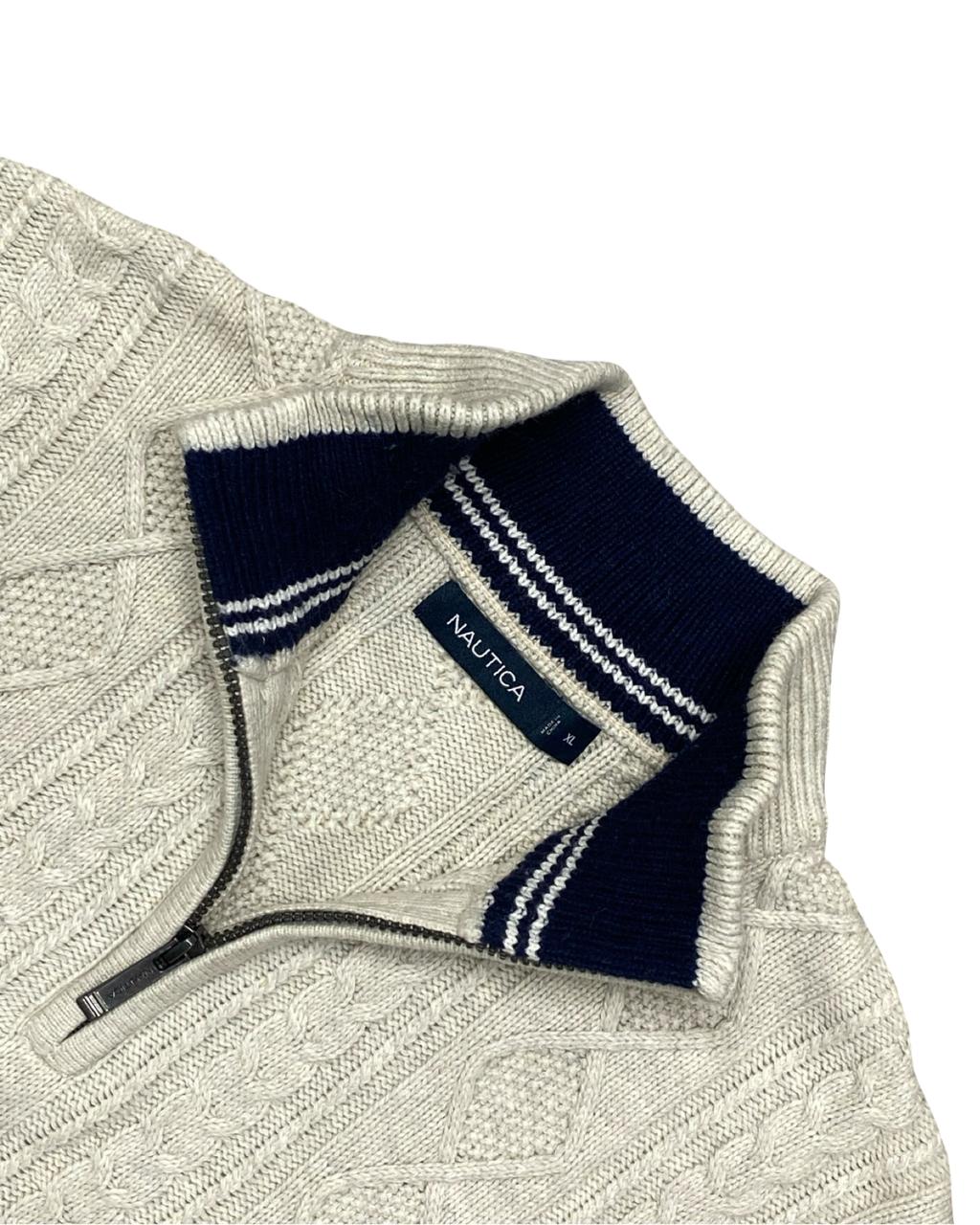 Nautica Cream Cable Knit 1/4 Zip Sweater | Size XL | Chest 25.5”