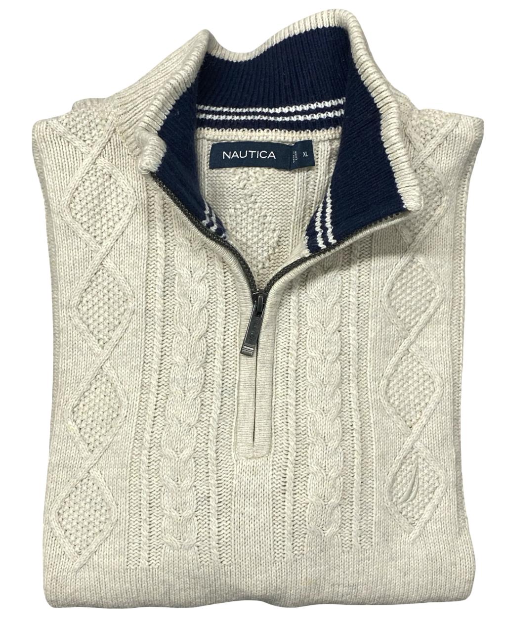 Nautica Cream Cable Knit 1/4 Zip Sweater | Size XL | Chest 25.5”