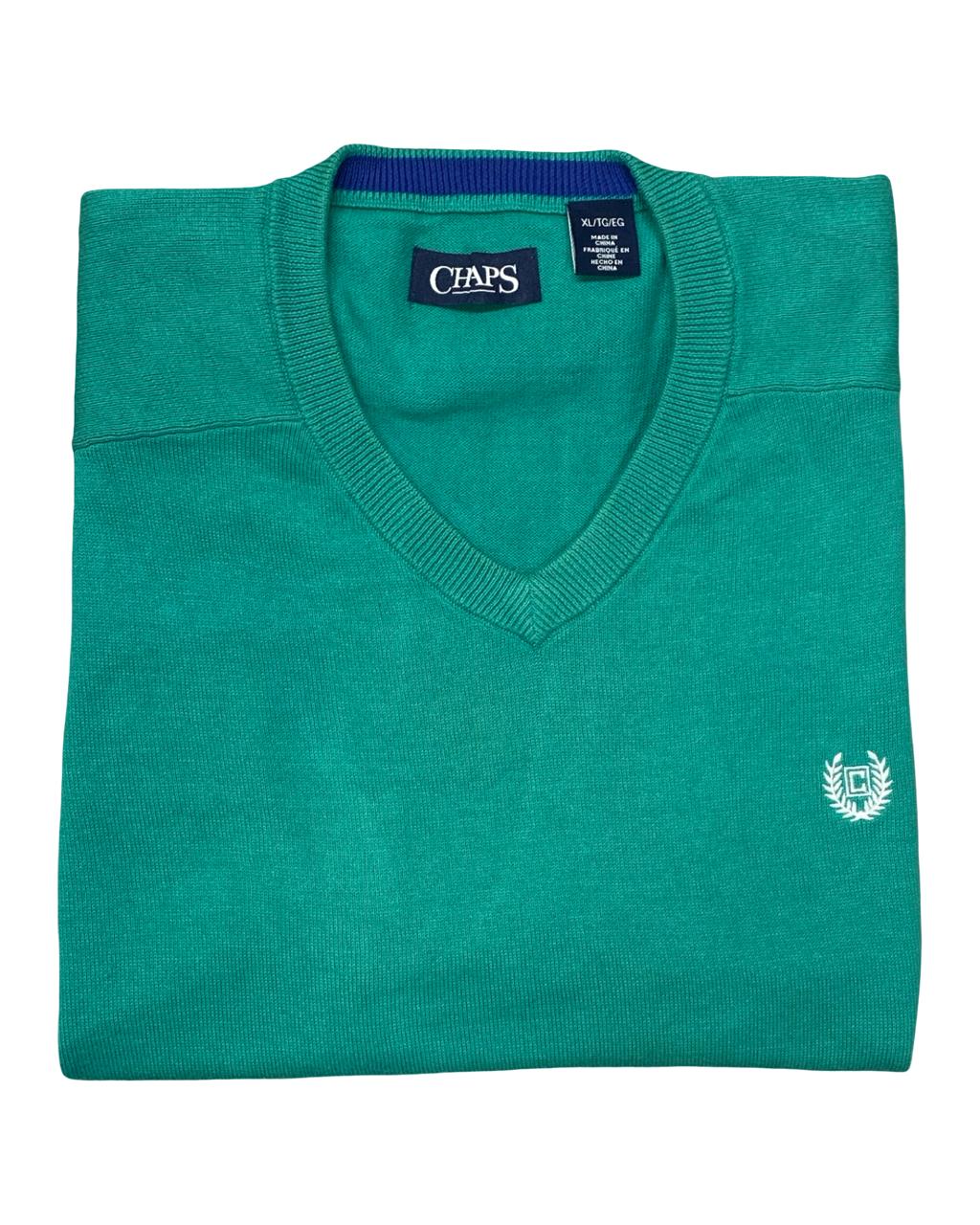 Chaps Green Cotton V-Neck Sweater Vest | Size Large | Chest 23”