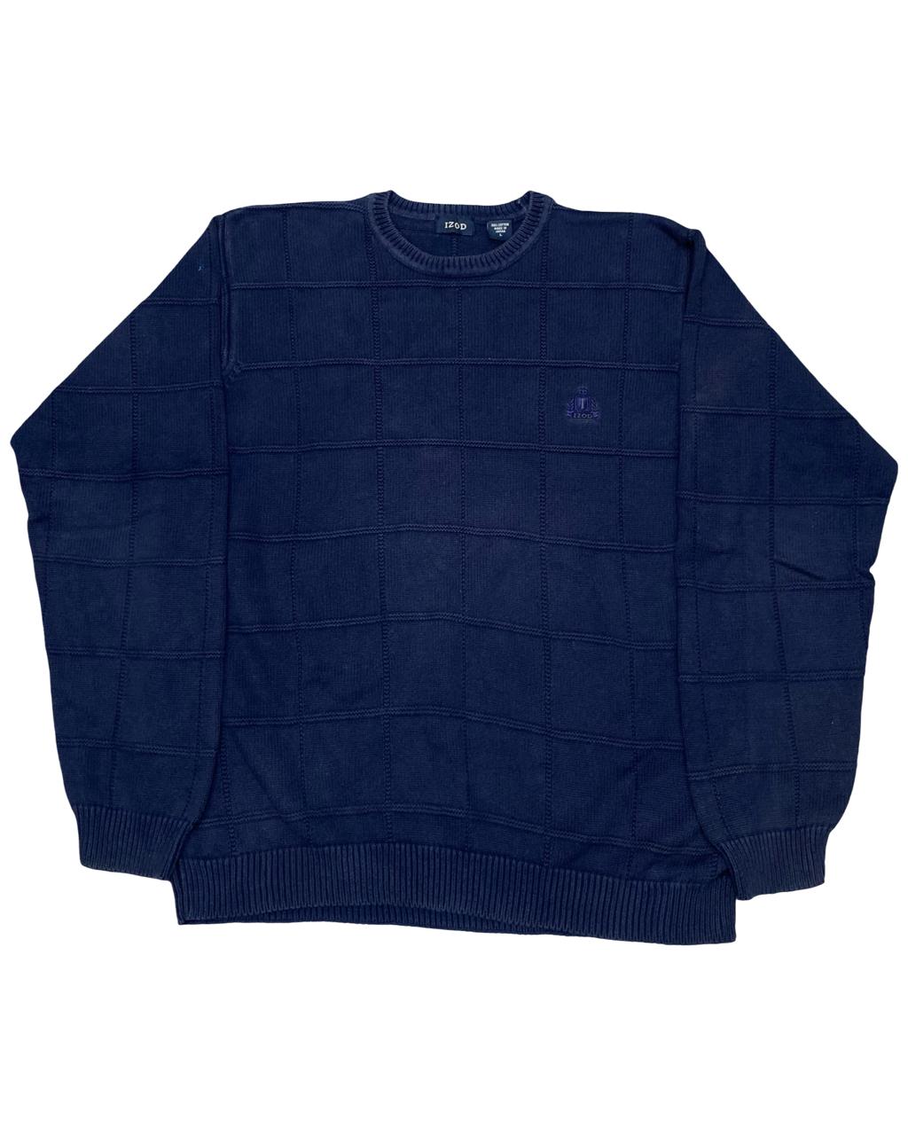 IZOD Navy Grid Knit Sweater | Size Medium | Chest 22.5”