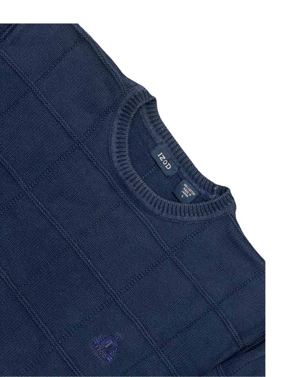 IZOD Navy Grid Knit Sweater | Size Medium | Chest 22.5”