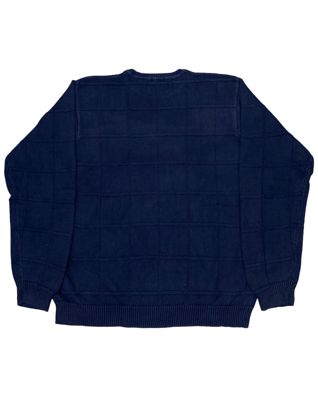 IZOD Navy Grid Knit Sweater | Size Medium | Chest 22.5”