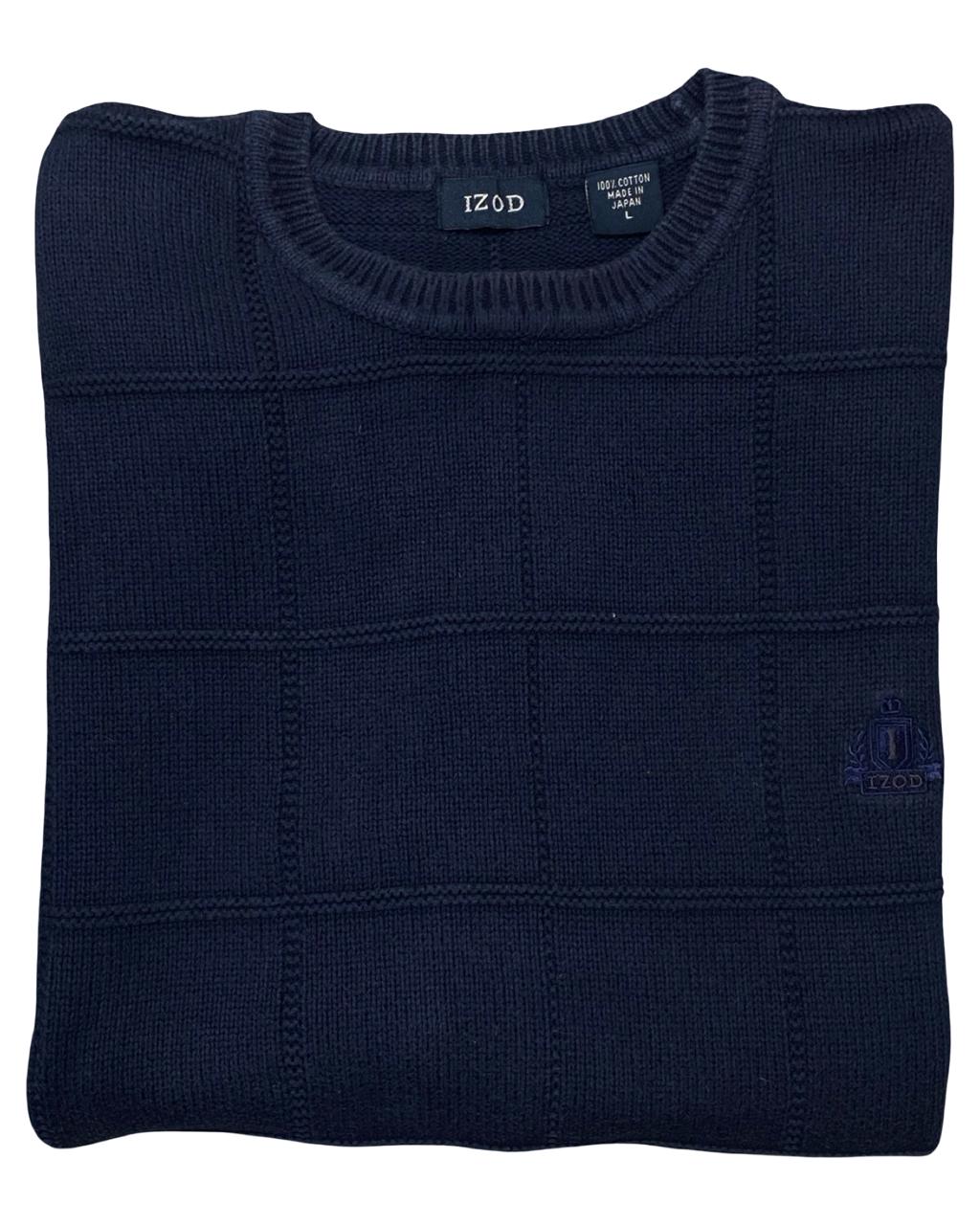 IZOD Navy Grid Knit Sweater | Size Medium | Chest 22.5”