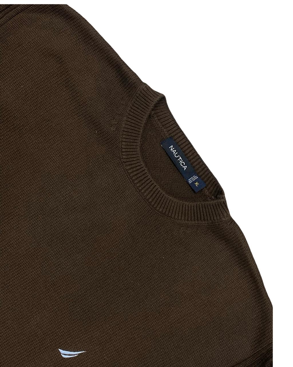 Nautica Brown Cotton Crewneck Sweater | Size Large | Chest 23.5”