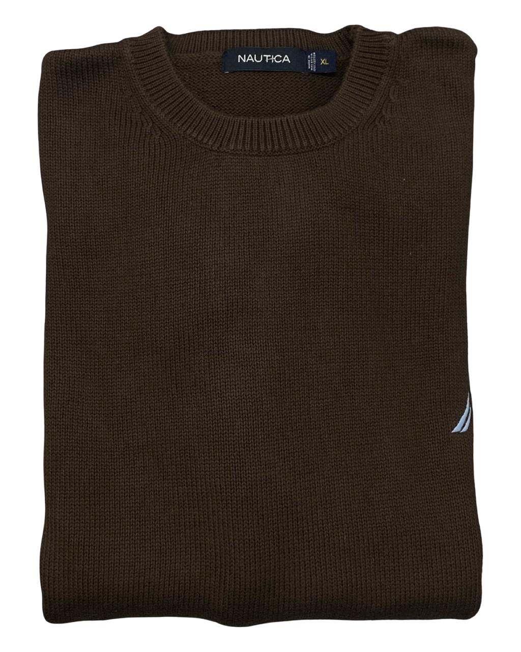 Nautica Brown Cotton Crewneck Sweater | Size Large | Chest 23.5”