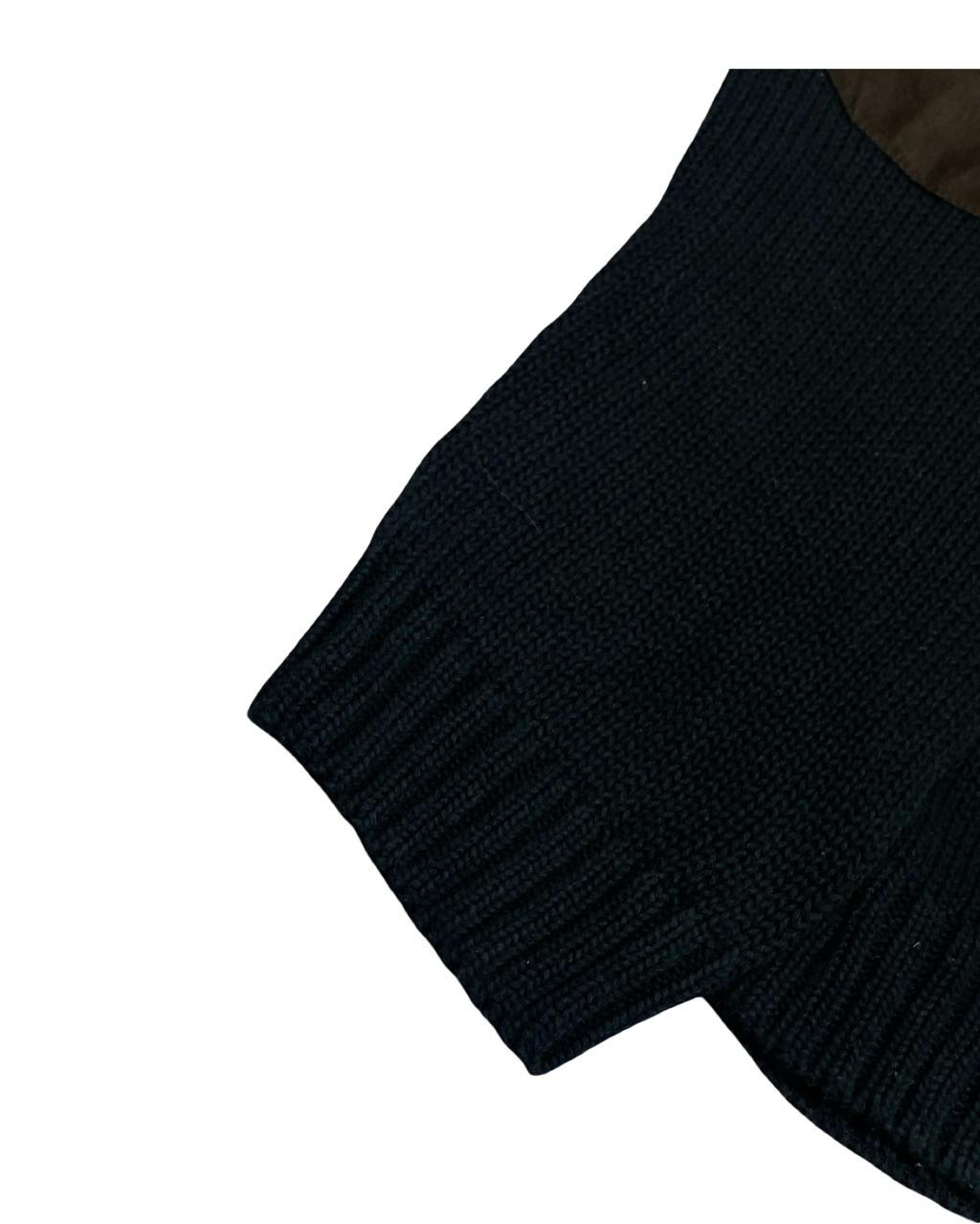 Chaps Black Knit Pullover Sweater with Suede Elbow Patches | Size Large | Chest 23.5”