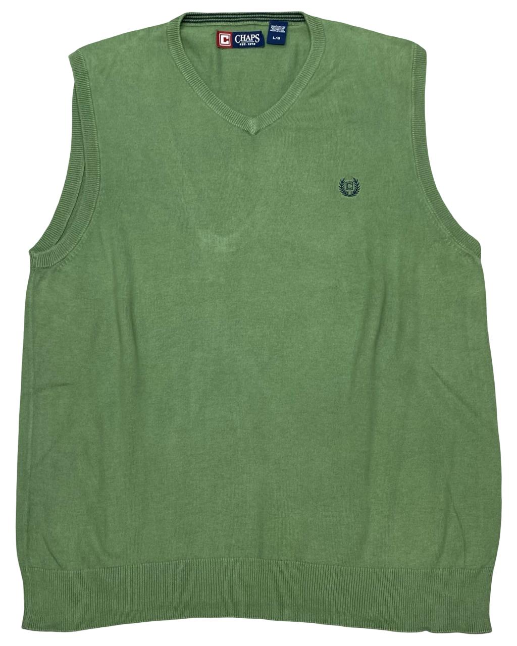 Chaps Green Cotton V-Neck Sweater Vest | Size Large | Chest 23”