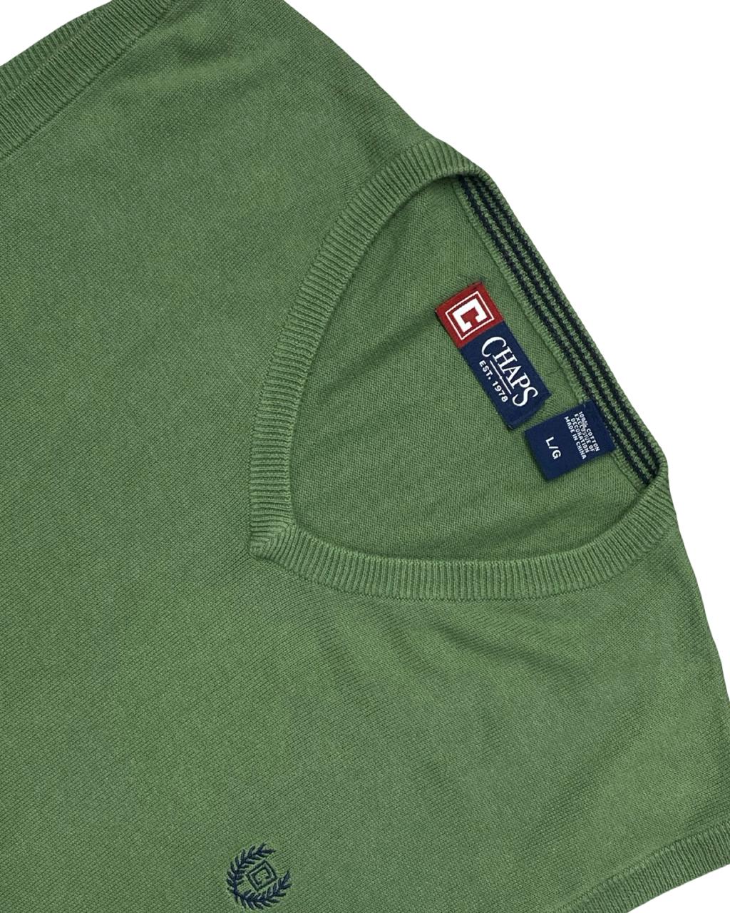 Chaps Green Cotton V-Neck Sweater Vest | Size Large | Chest 23”