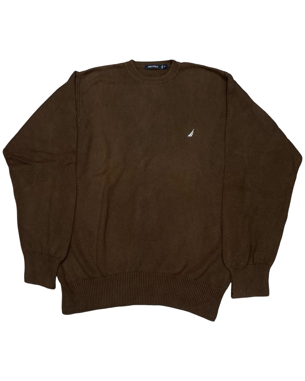 Nautica Brown Cotton Crewneck Sweater | Size Large | Chest 23.5”