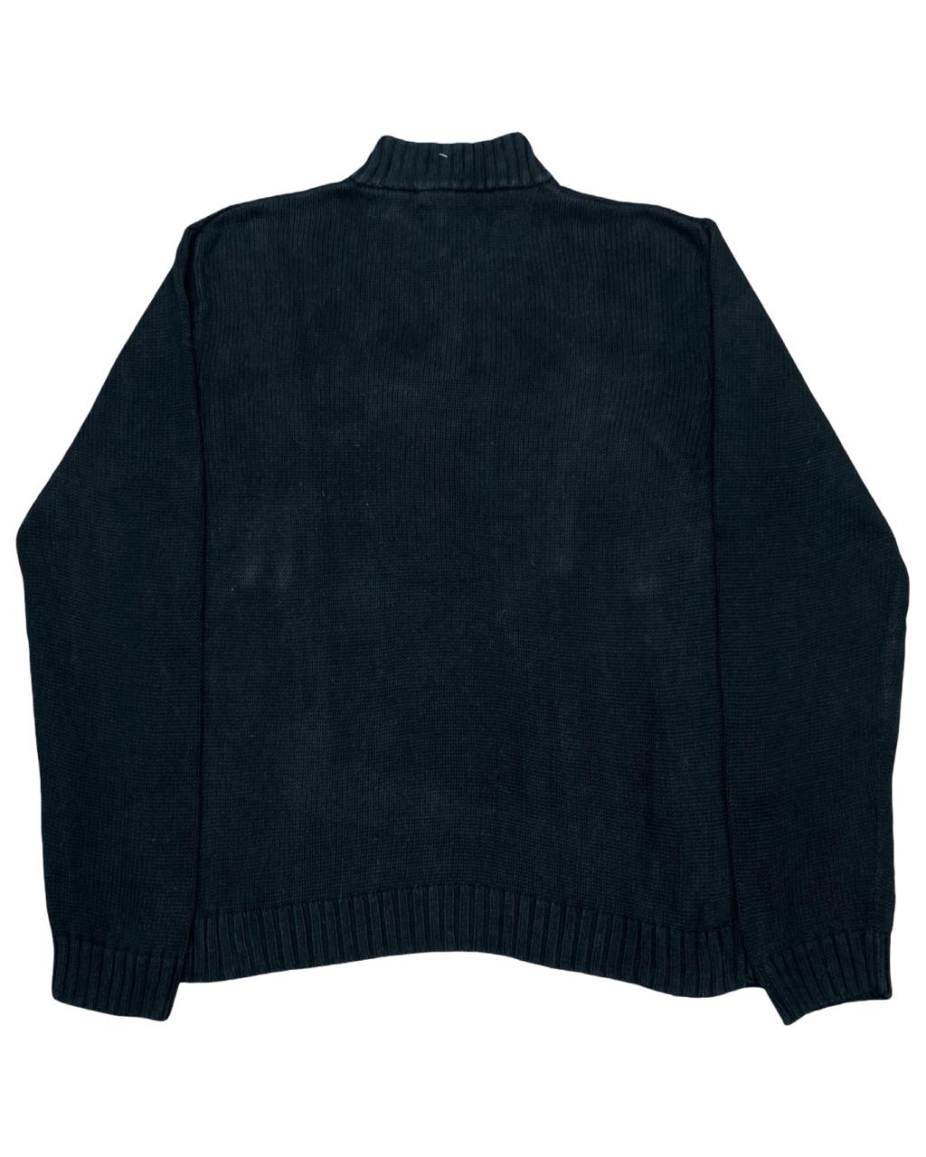 Chaps Black Knit Pullover Sweater with Suede Elbow Patches | Size Large | Chest 23.5”