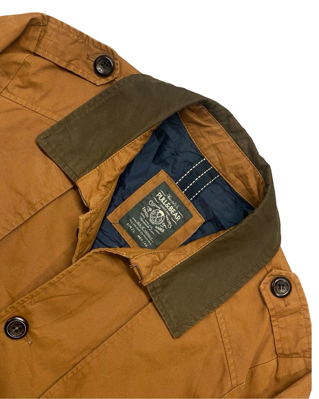 Pull&Bear Brown Button-Up Field Jacket | Size Medium | Chest 21.5”