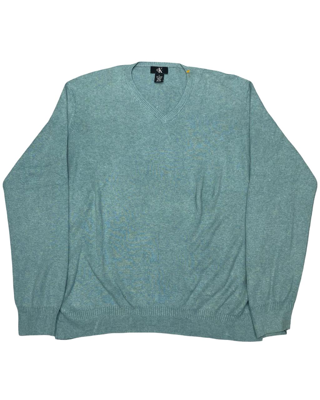 CK Calvin Klein Teal V-Neck Sweater | Size Large | Chest 25”