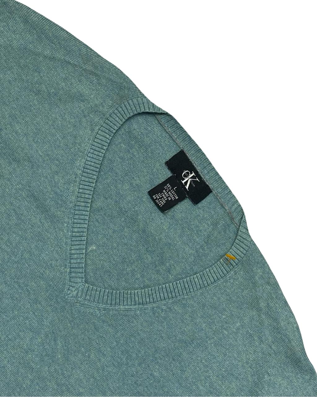 CK Calvin Klein Teal V-Neck Sweater | Size Large | Chest 25”