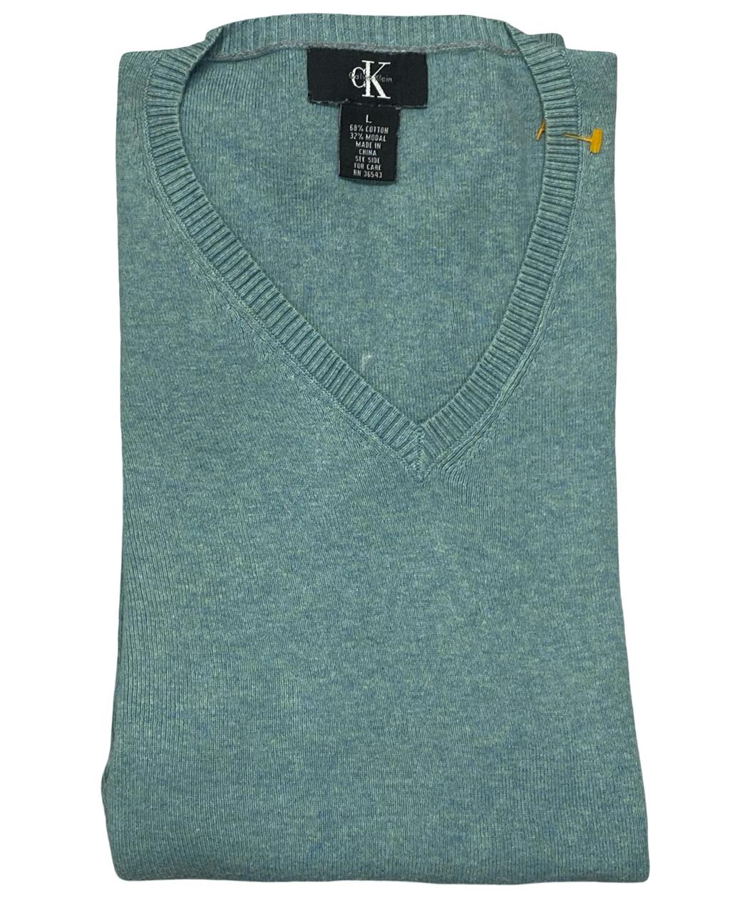 CK Calvin Klein Teal V-Neck Sweater | Size Large | Chest 25”