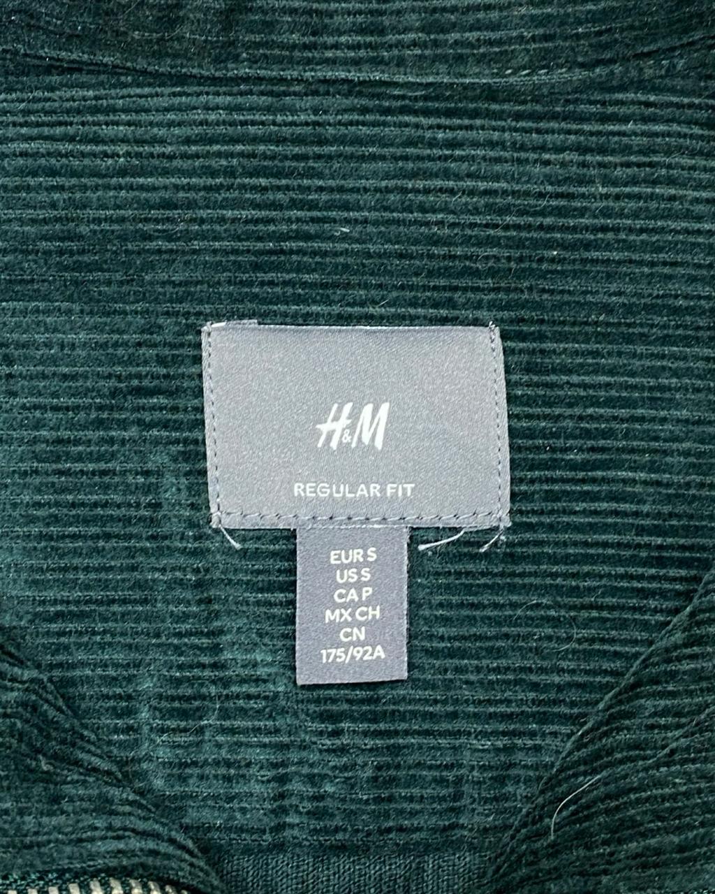 H&M Forest Green Corduroy Zip Jacket | Size Small | Chest 21.5”