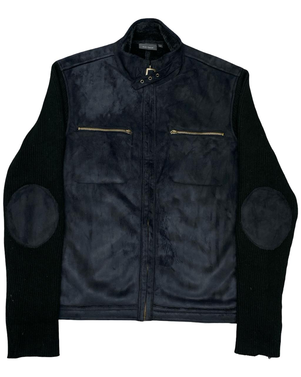 Kiabi Casual Black Faux Suede Jacket with Knit Sleeves | Size Large | Chest 24.5”