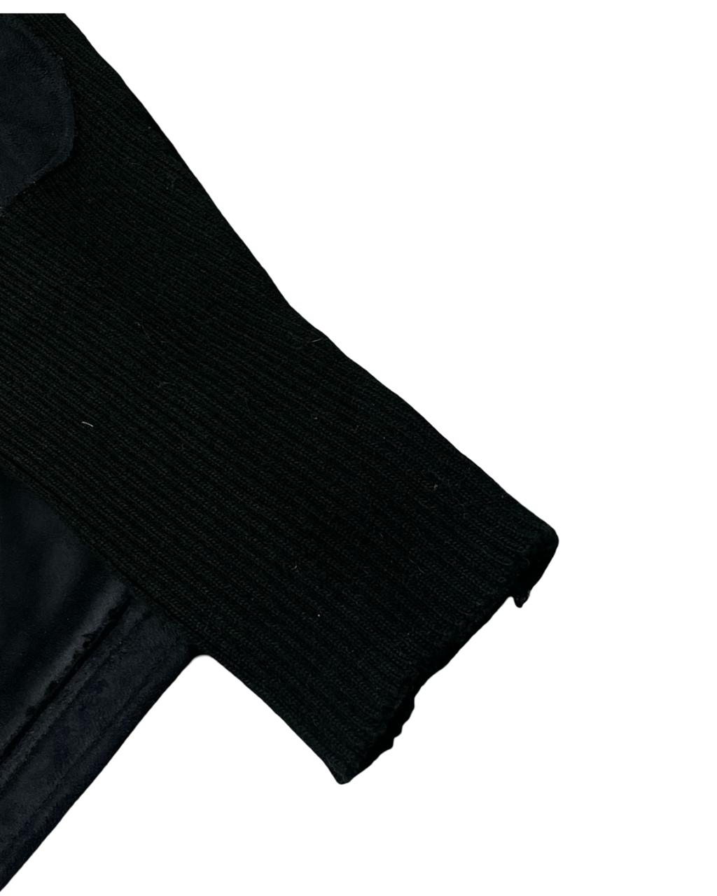 Kiabi Casual Black Faux Suede Jacket with Knit Sleeves | Size Large | Chest 24.5”