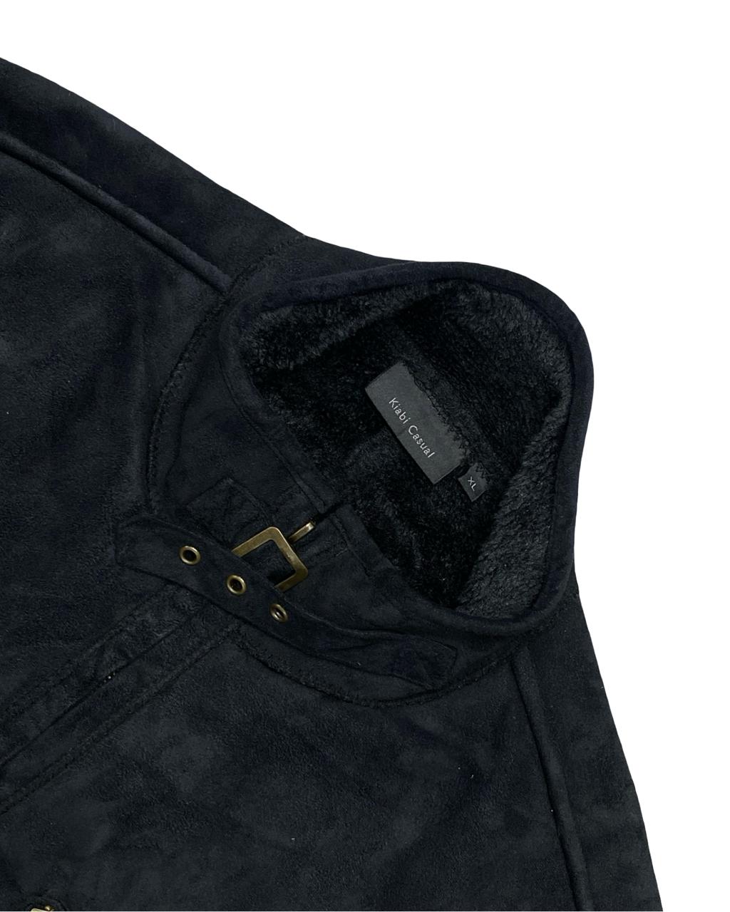 Kiabi Casual Black Faux Suede Jacket with Knit Sleeves | Size Large | Chest 24.5”