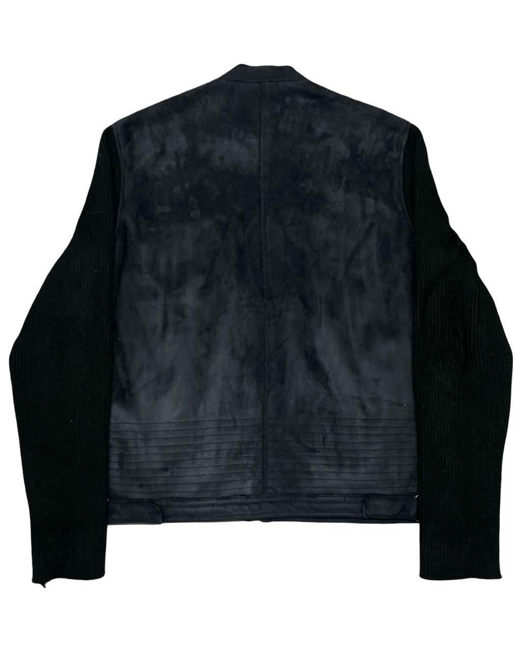 Kiabi Casual Black Faux Suede Jacket with Knit Sleeves | Size Large | Chest 24.5”