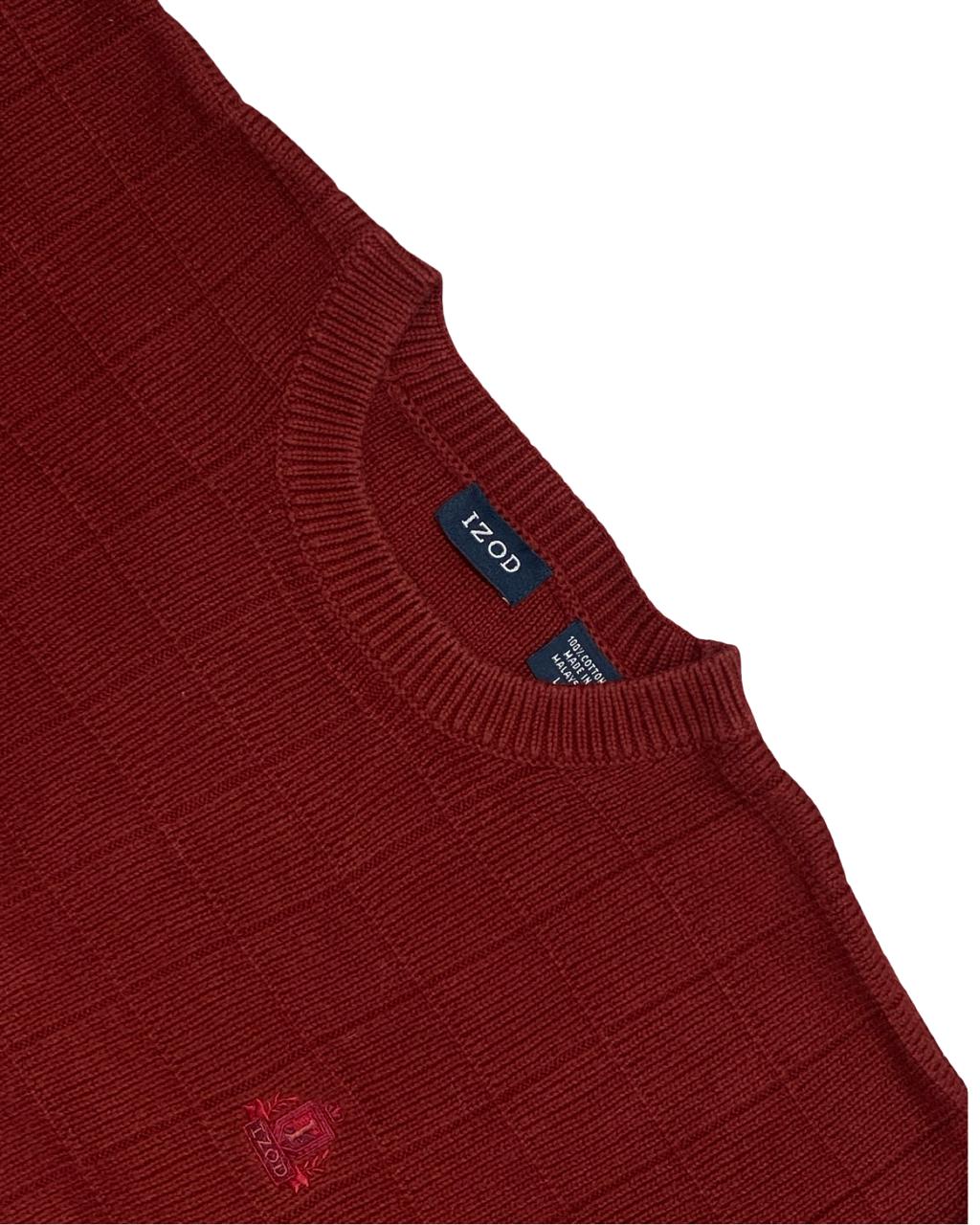 IZOD Red Grid-Knit Cotton Sweater | Size XL | Chest 26”