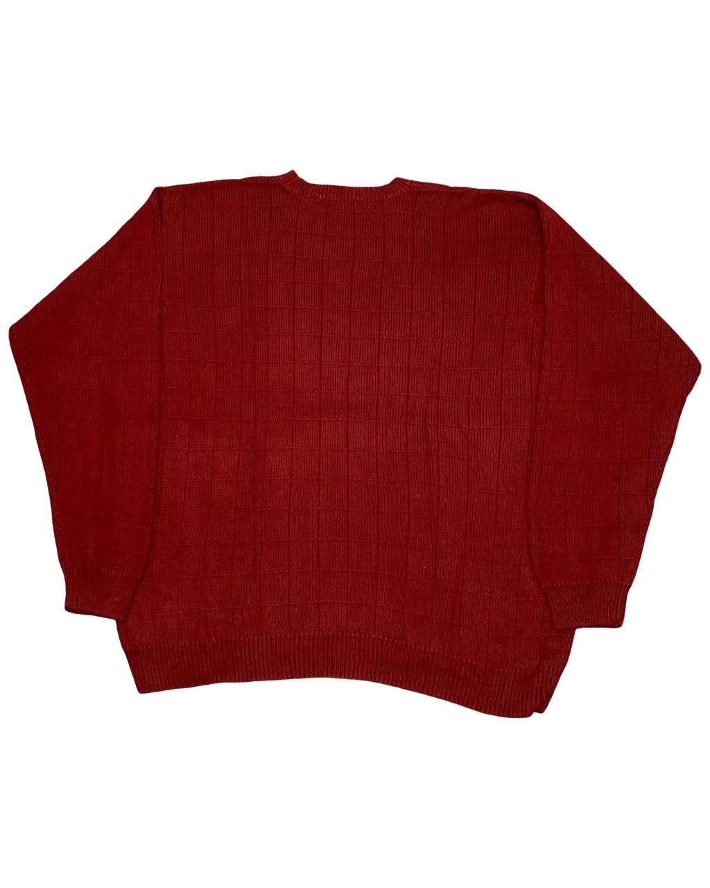 IZOD Red Grid-Knit Cotton Sweater | Size XL | Chest 26”