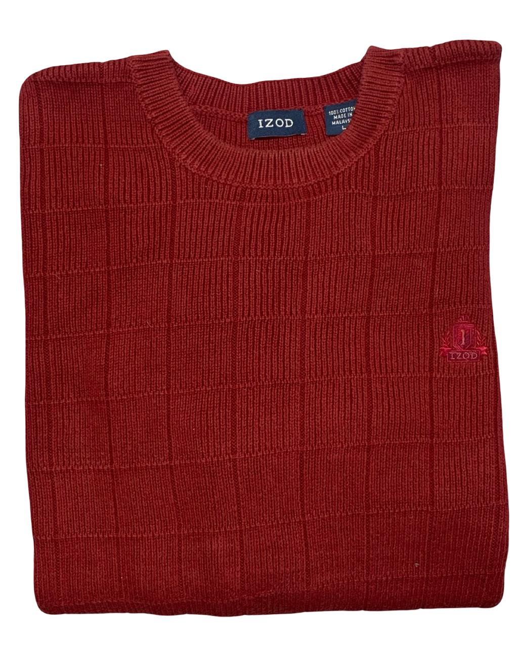 IZOD Red Grid-Knit Cotton Sweater | Size XL | Chest 26”