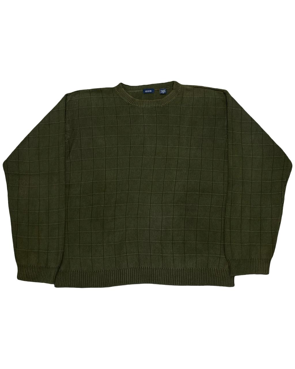 IZOD Olive Green Grid-Knit Sweater | Size XXL | Chest 27.5”