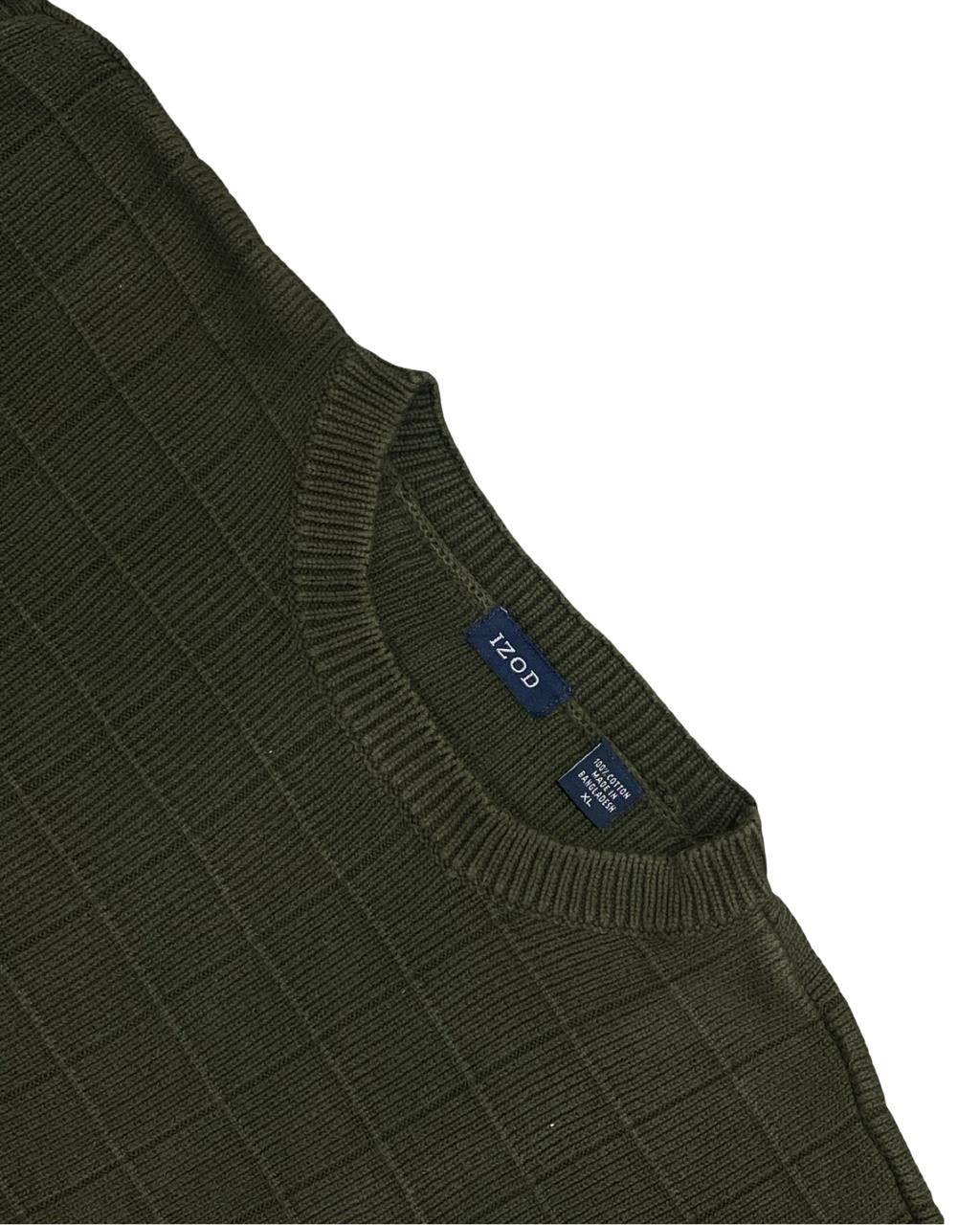 IZOD Olive Green Grid-Knit Sweater | Size XXL | Chest 27.5”