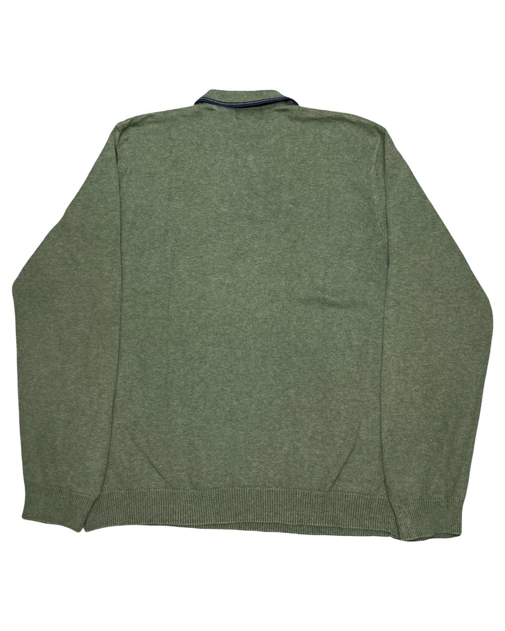 CHAPS Green Cotton Knit Polo Sweater | Size Large | Chest 23.5”