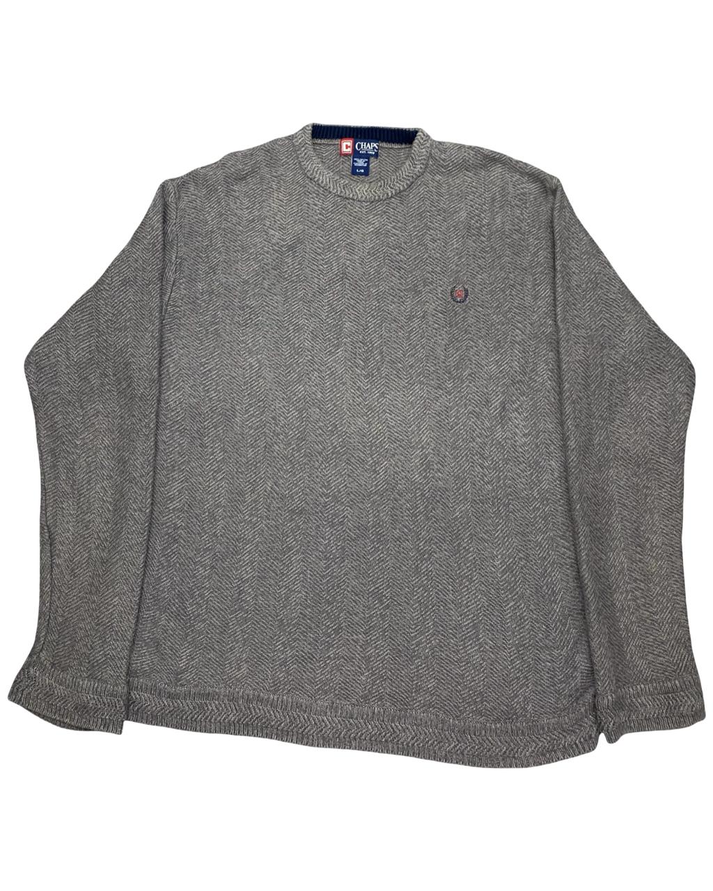 CHAPS Gray Herringbone Knit Sweater | Size Large | Chest 24”