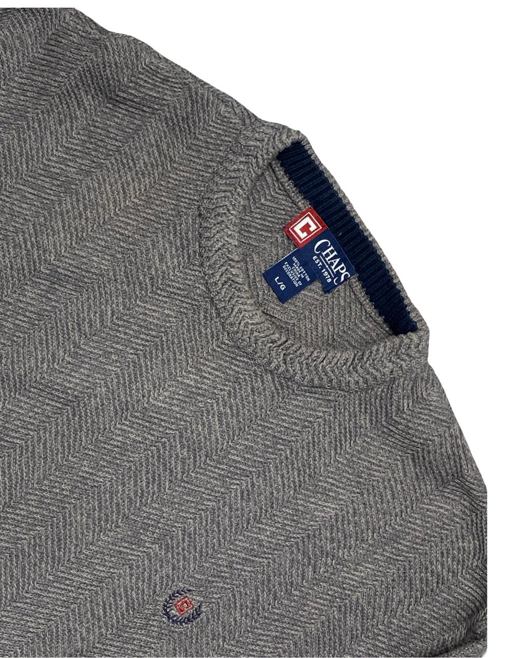 CHAPS Gray Herringbone Knit Sweater | Size Large | Chest 24”