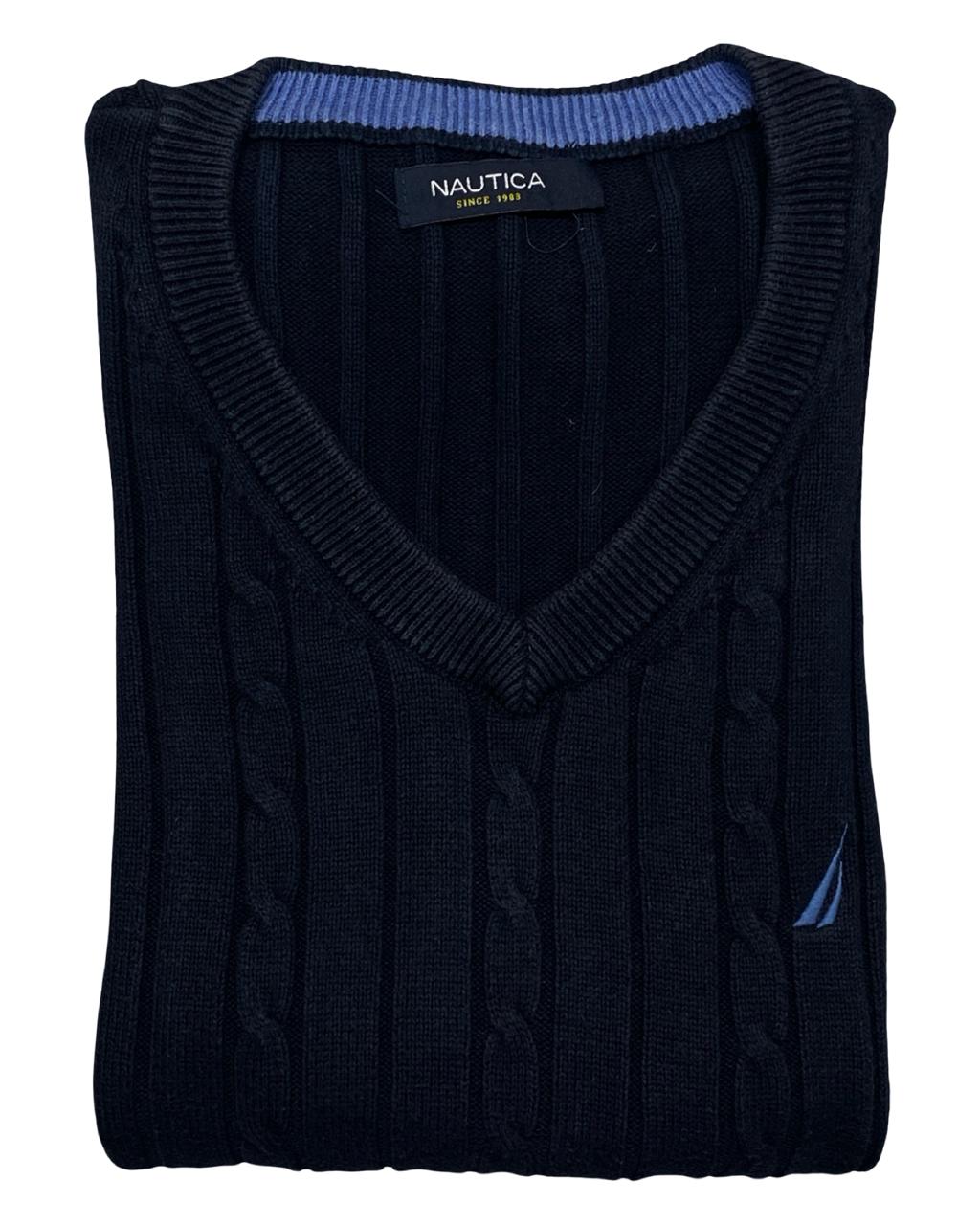 NAUTICA Navy Cable-Knit Sweater Vest | Size Large | Chest 23”