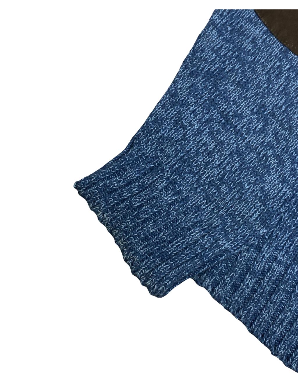 CHAPS Blue Marled Mock Neck Sweater w/ Suede Elbow Patches | Size XL | Chest 25.5”