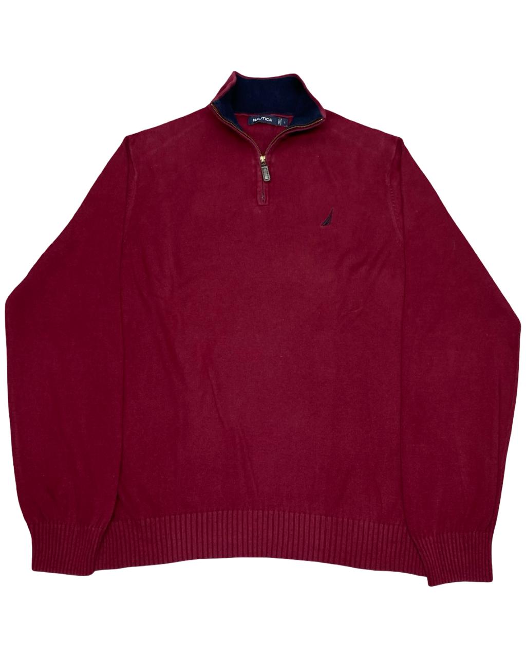 NAUTICA Maroon Quarter-Zip Mock Neck Sweater | Size Large | Chest 23”