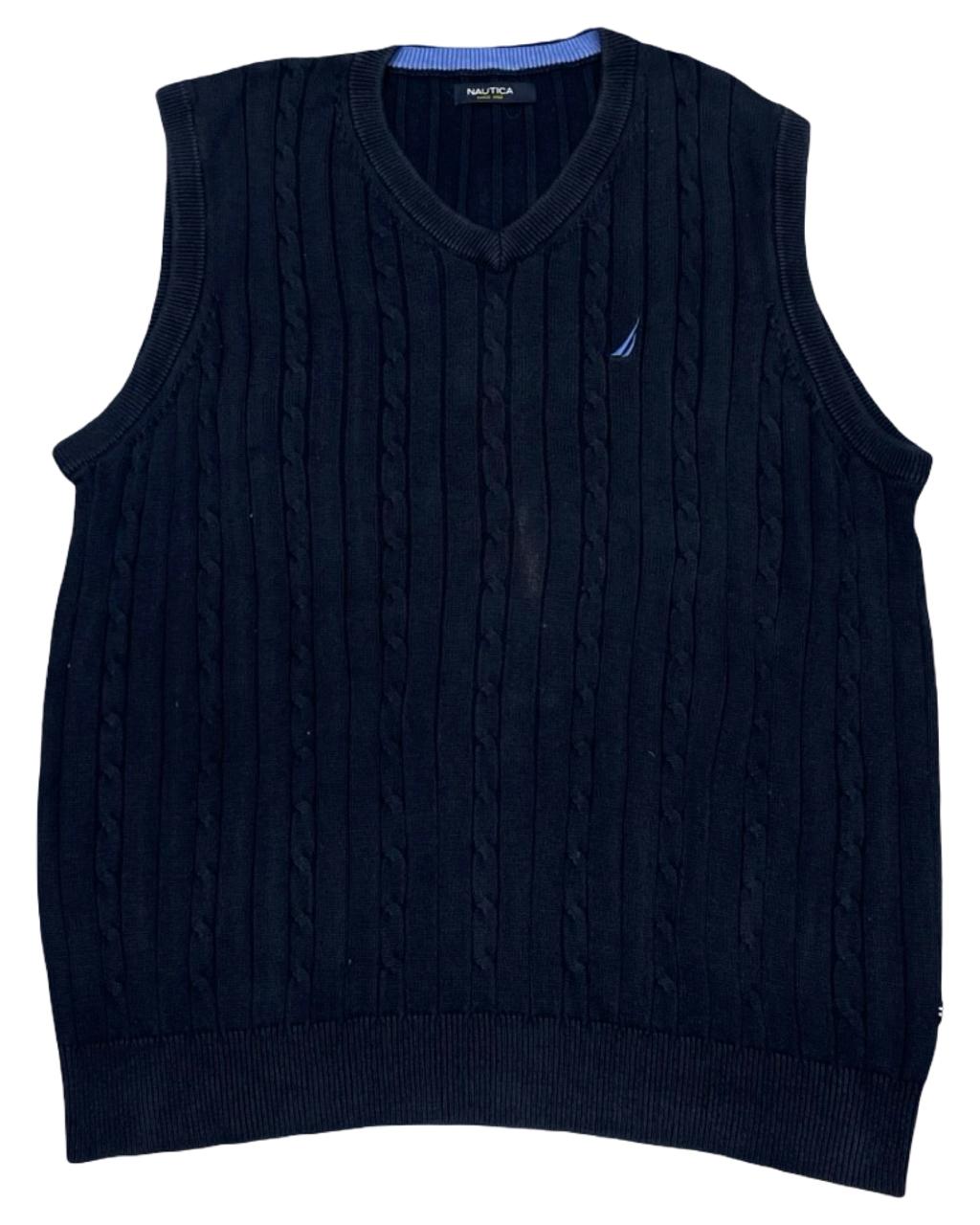 NAUTICA Navy Cable-Knit Sweater Vest | Size Large | Chest 23”