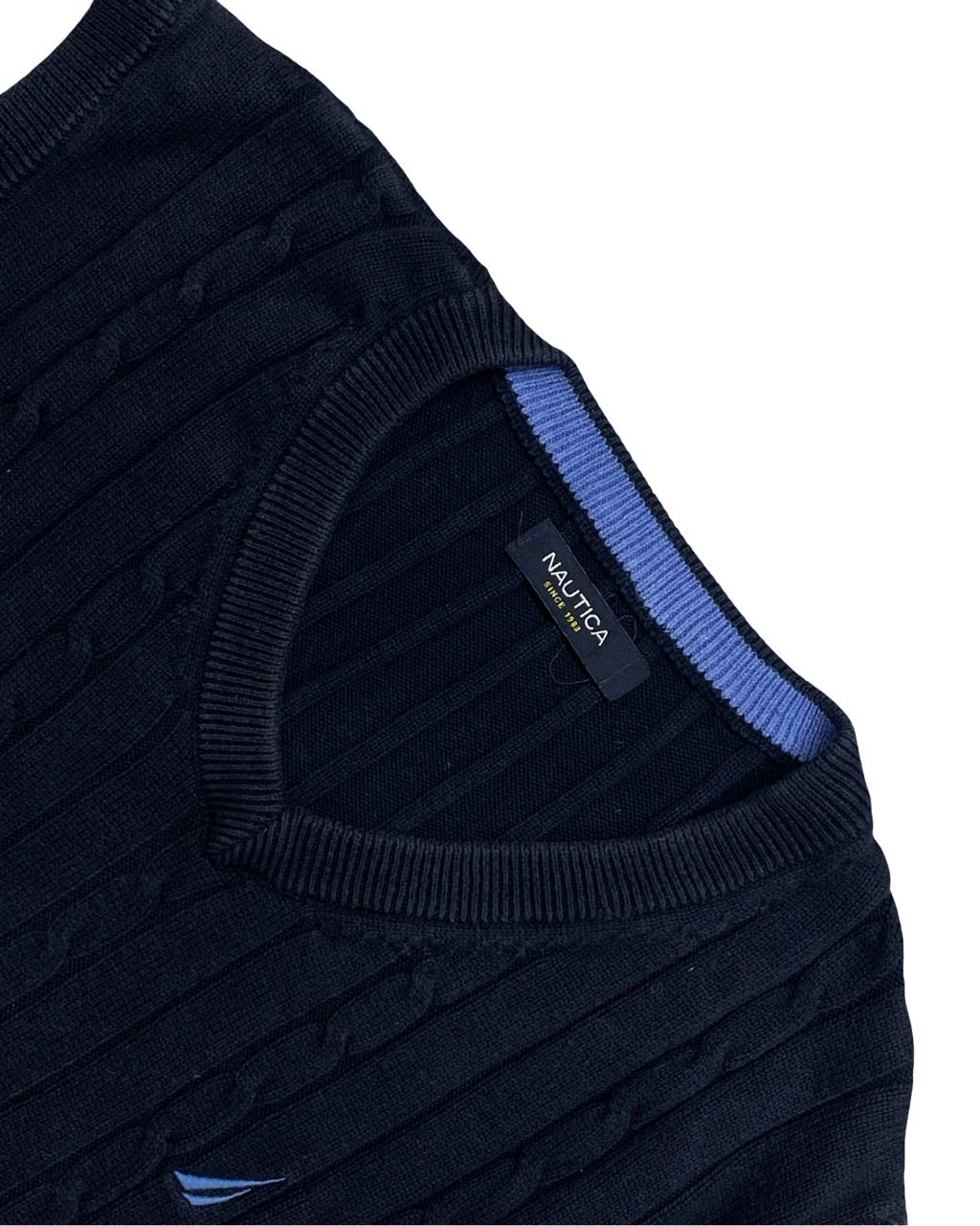 NAUTICA Navy Cable-Knit Sweater Vest | Size Large | Chest 23”