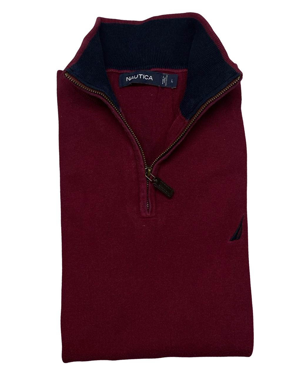 NAUTICA Maroon Quarter-Zip Mock Neck Sweater | Size Large | Chest 23”