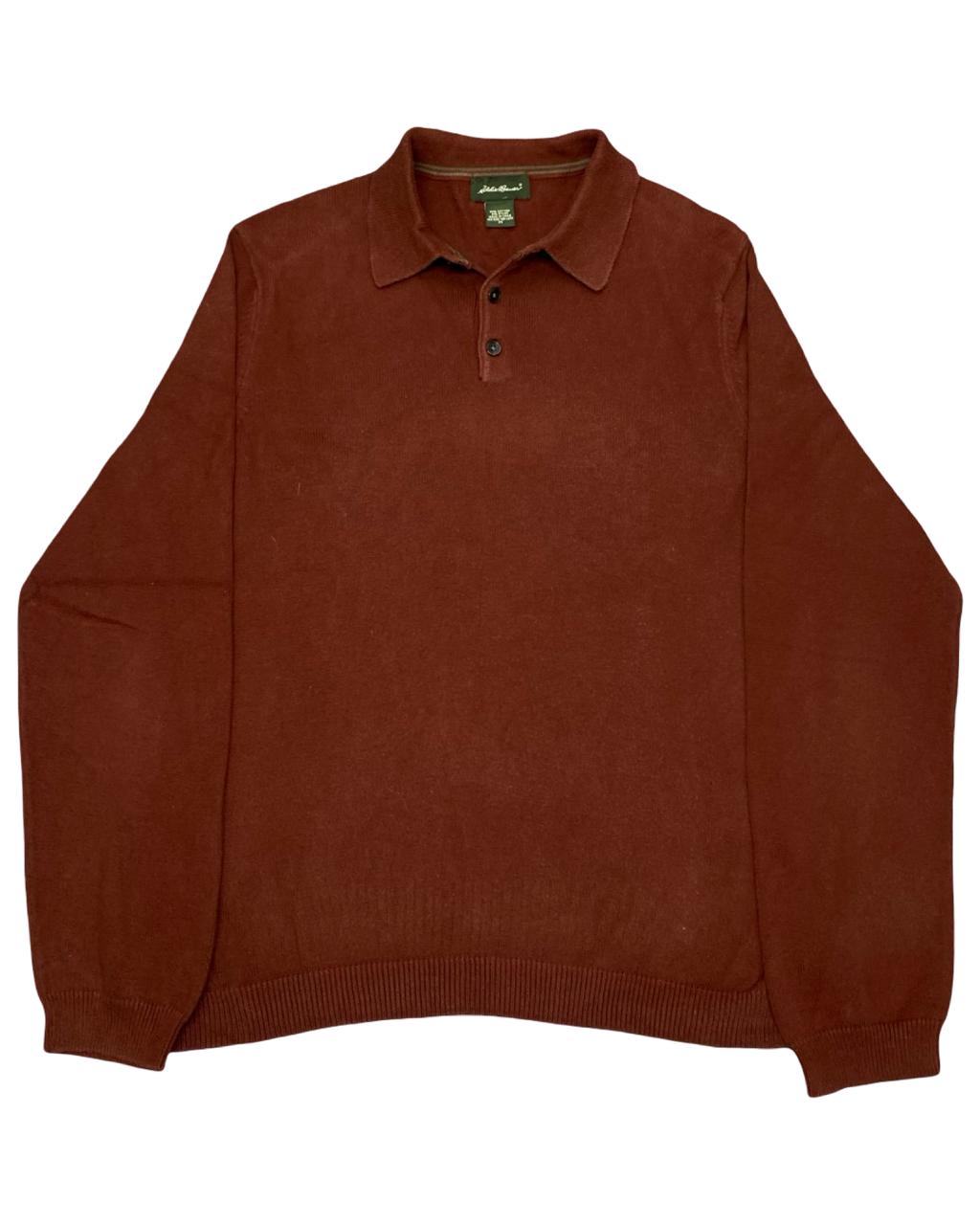 Eddie Bauer Rust Knit Polo Sweater | Size Medium | Chest 22”