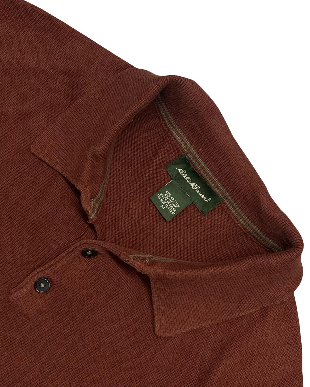 Eddie Bauer Rust Knit Polo Sweater | Size Medium | Chest 22”