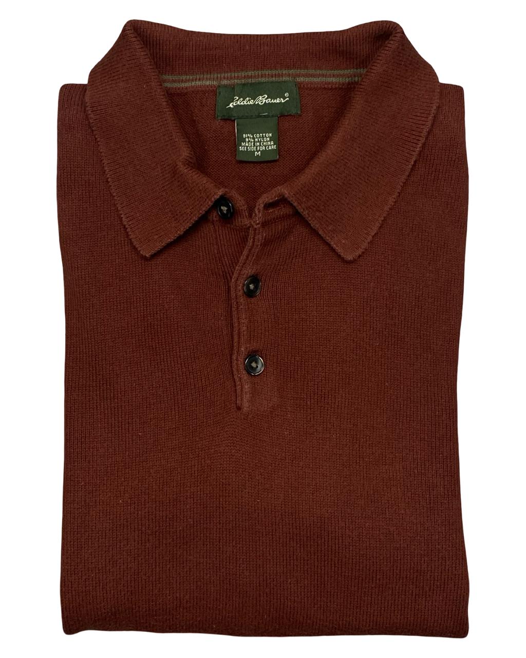 Eddie Bauer Rust Knit Polo Sweater | Size Medium | Chest 22”