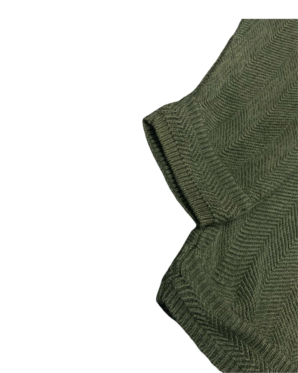 Chaps RL Olive Green Herringbone Knit Sweater | Size Medium | Chest 22.5”
