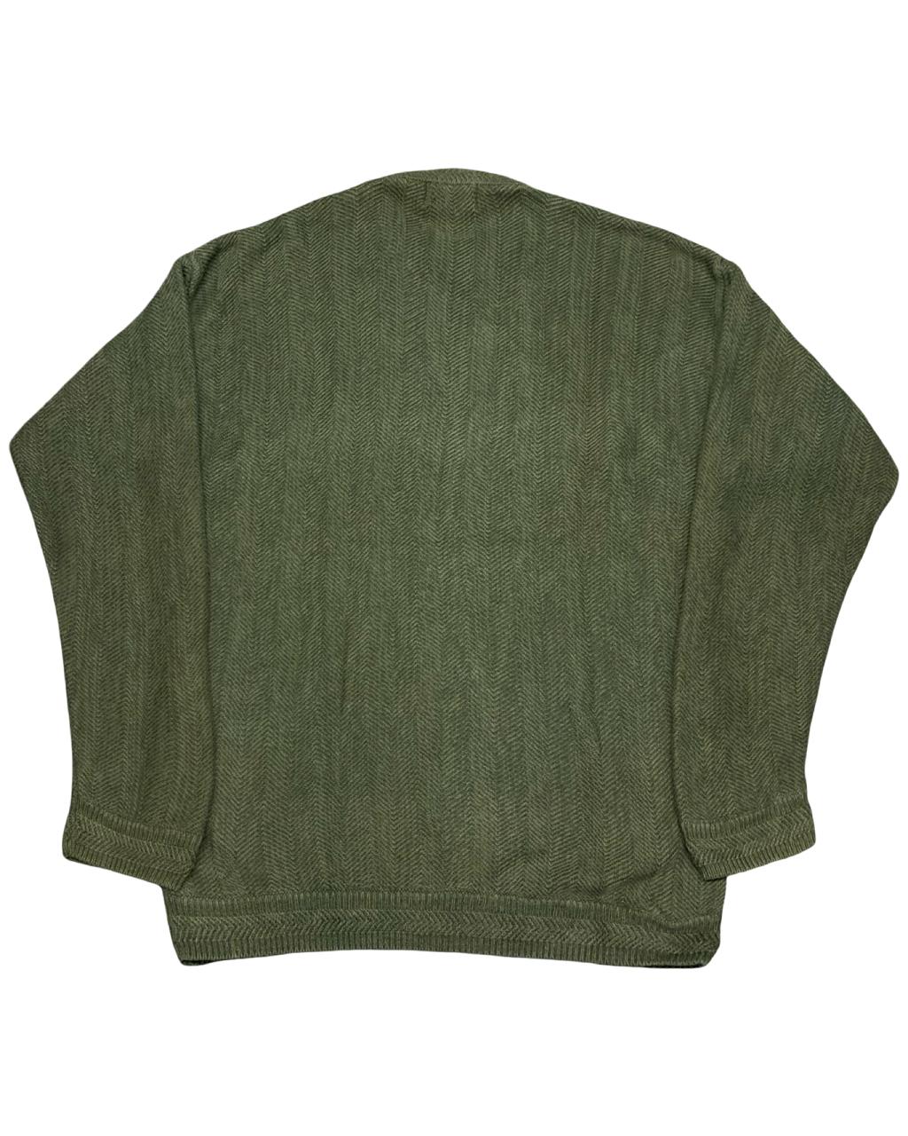 Chaps RL Olive Green Herringbone Knit Sweater | Size Medium | Chest 22.5”