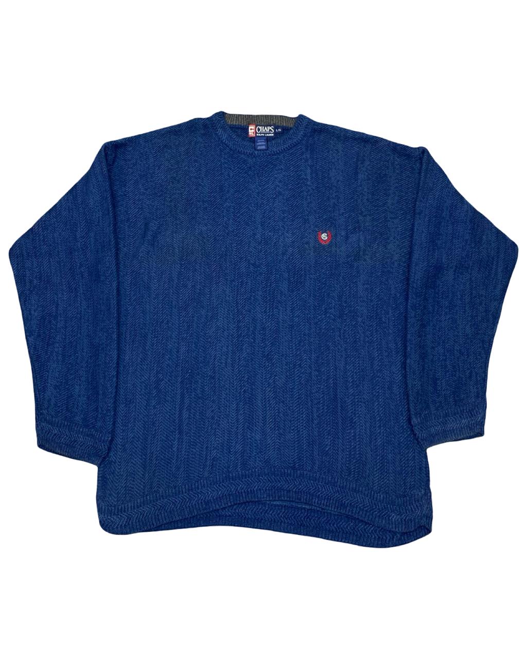 CHAPS RL Blue Herringbone Knit Sweater | Size Large | Chest 24”