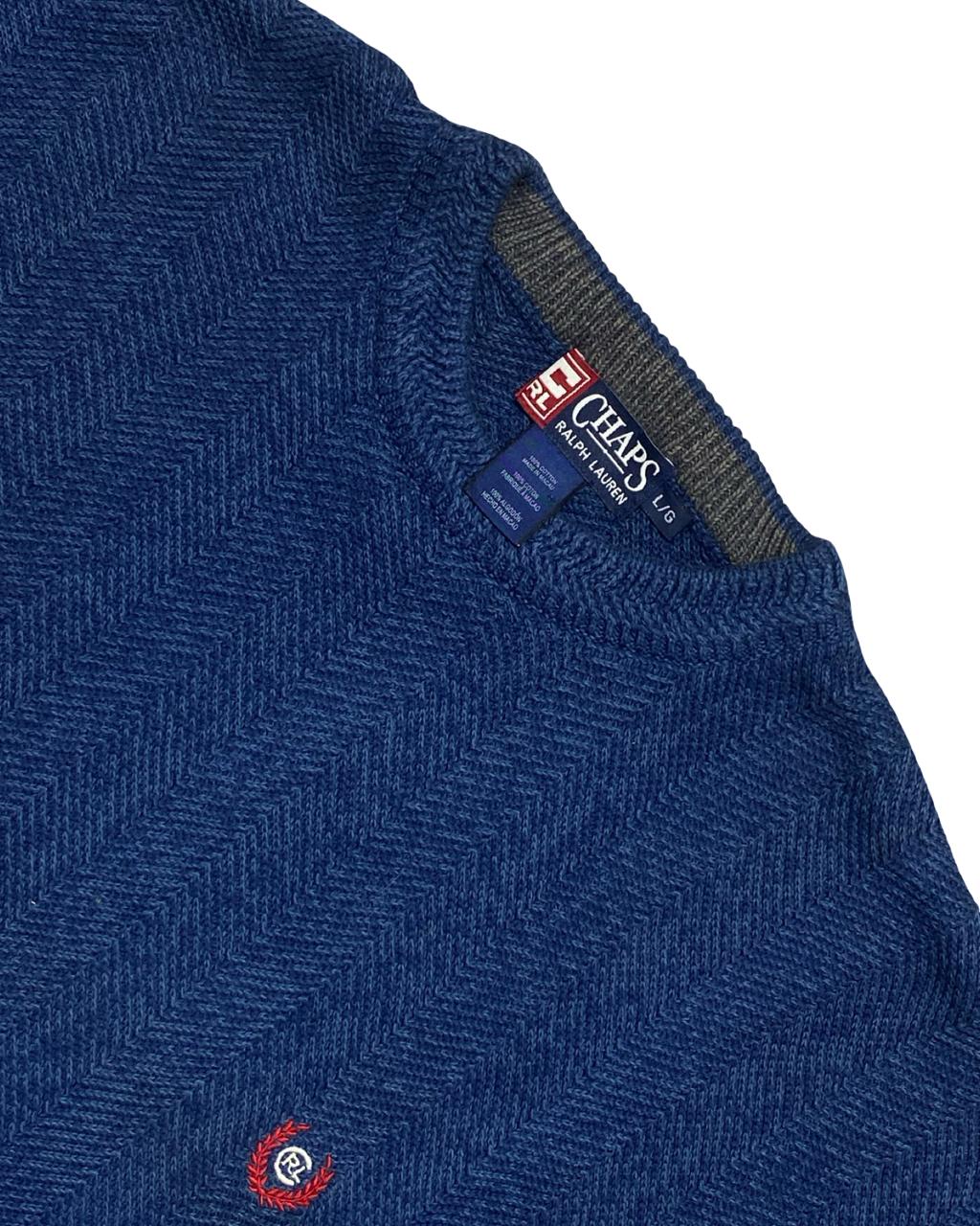 CHAPS RL Blue Herringbone Knit Sweater | Size Large | Chest 24”
