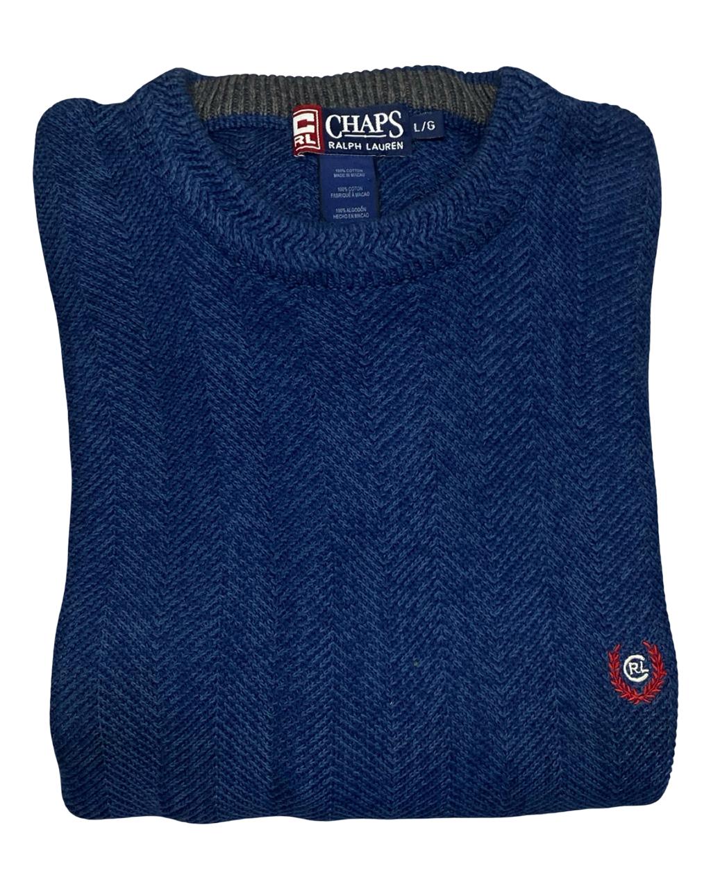 CHAPS RL Blue Herringbone Knit Sweater | Size Large | Chest 24”
